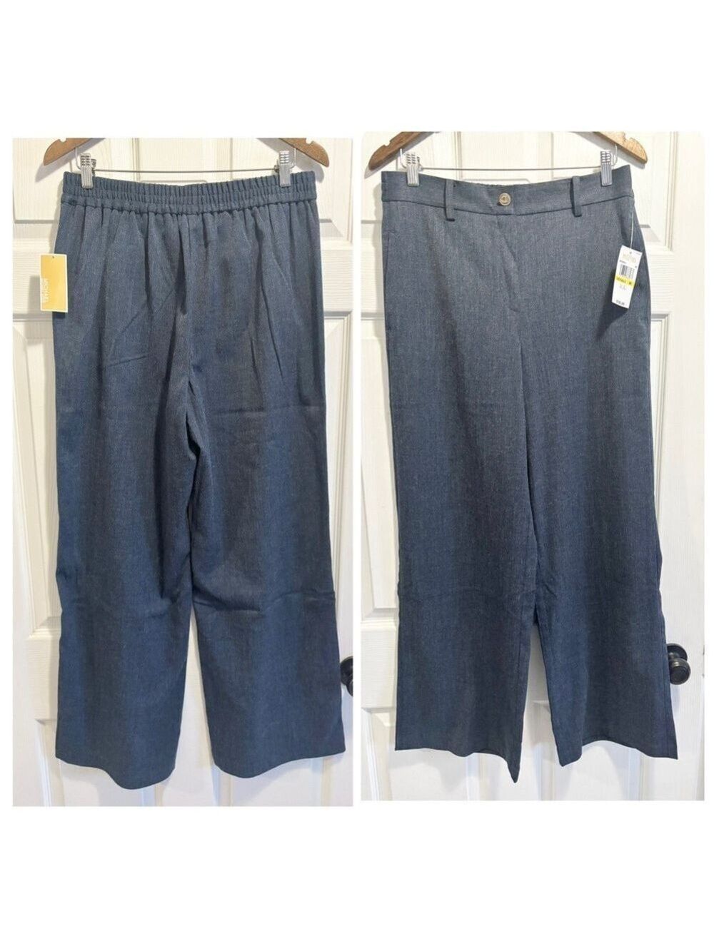 NWT Michael Kors Wide Leg Pull On Pants Navy Blue Stretchy Trousers Size Medium